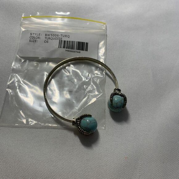 BANSRI SILVER Natural Stone Turquoise with Phoenix Feet Cuff Bracelet Y2K STYLE - Picture 3 of 5